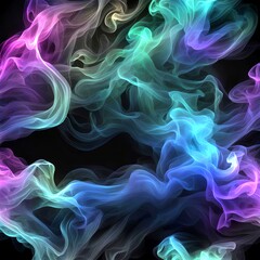 Poster - Vivid swirls of smoke in shades of blue, purple, and green create an ethereal and dynamic effect against a black background