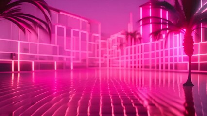 Poster - futuristic city with palm trees in the foreground generative ai