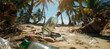 Glass bottle thrown on the beach, dirty waste on beach in summer day. Generative AI
