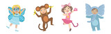 Fototapeta Dinusie - Cute Kid Character Wearing Animal Costume Enjoy Party Vector Set