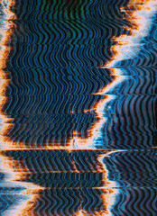 Wall Mural - digital noise. glitch distortion. blue orange white black color curve line static artifacts texture 