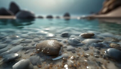 Wall Mural - clear transparent sea water with sand and stones natural marine background