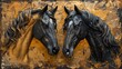 Horses in abstract metallic paintings
