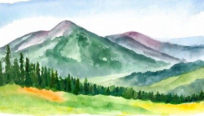 Poster - watercolor painted panoramic mountain landscape