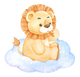 Fototapeta Las - Cute baby lion on cloud
