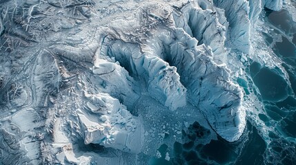 Poster - The frozen beauty of a glacier from above, showcasing the icy landscapes and cold wilderness