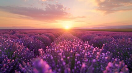 Wall Mural - The serene beauty of a lavender field at sunset