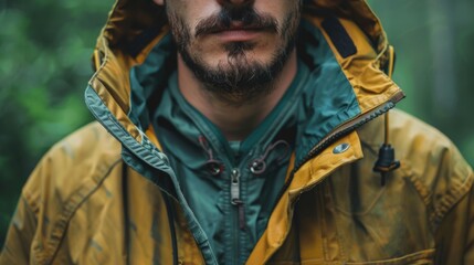 Wall Mural - A man with a beard wearing a yellow jacket