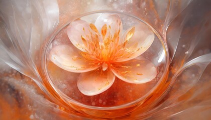 Wall Mural - 3d abstract bloom liquid blossom organic flower orange peach fuzz glass and plastic background