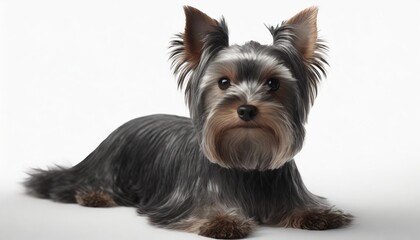 Wall Mural - young male of the yorkshire terrier on white background