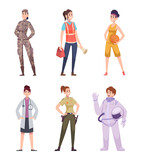 Fototapeta Sypialnia - Woman profession. Female occupations professional uniform exact vector cartoon characters set
