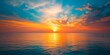 Mesmerizing sunset at beach vivid orange and blue hues paint the sky over a calm sea. Concept Beach Sunset, Vibrant Colors, Ocean Views, Serene Atmosphere, Nature Photography