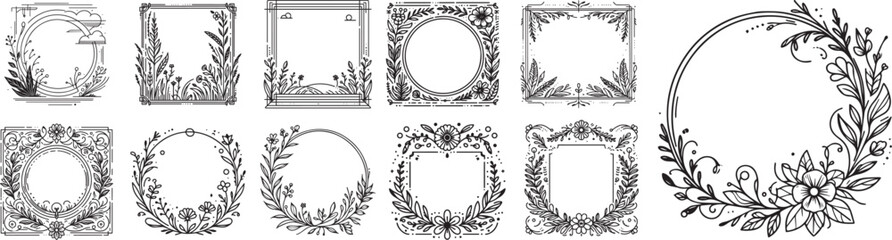 Wall Mural - Collection of geometric vector floral frames. 