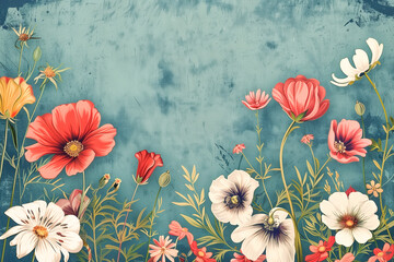 Wall Mural - Floral card. Vintage flowers