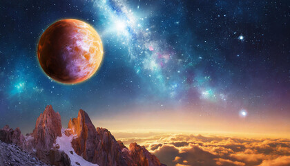 Wall Mural - Infinite universe with stars and galaxies. Sci-fi landscape with planets. Open space.