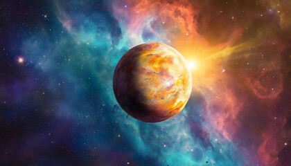 Wall Mural - Infinite universe with stars and galaxies. Sci-fi landscape with planets. Open space.