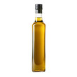 Olive oil bottle with green olives and leaves isolated on transparent background