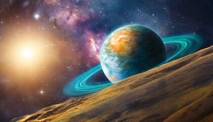 Wall Mural - Infinite universe with stars and galaxies. Sci-fi landscape with planets. Open space.