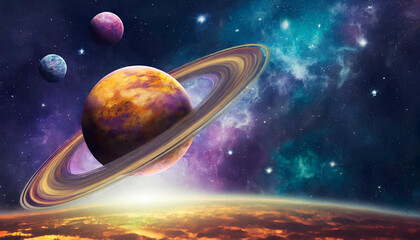 Wall Mural - Infinite universe with stars and galaxies. Sci-fi landscape with planets. Open space.