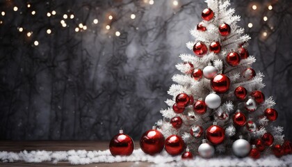 Canvas Print - red christmas tree with red and white balls xmas background concept with advertising space for text