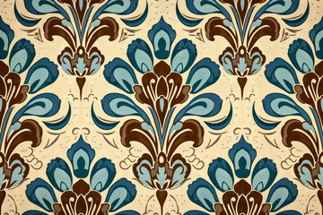 Wall Mural - 	
Vintage tan blue and brown seamless art deco wallpaper pattern vector
