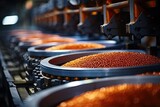 Fototapeta Paryż - Iron pellets (granules) production in rotating drum machine.