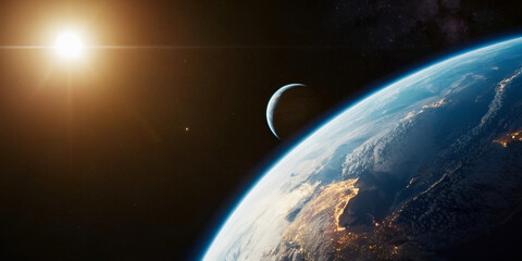 Wall Mural - Planet earth globe view from space, Ai generated image. 