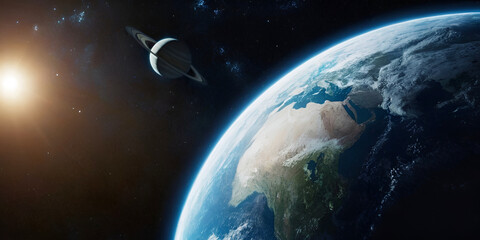 Wall Mural - Planet earth globe view from space, Ai generated image. 