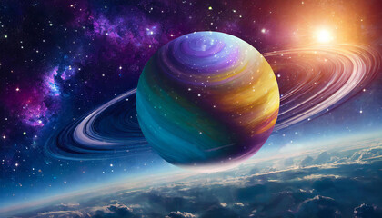 Wall Mural - Infinite universe with stars and galaxies. Sci-fi landscape with planets. Open space.
