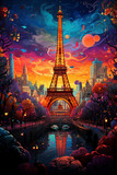Fototapeta Paryż - Illustration of the city of Paris. For postcards, magnets, souvenirs. Generative AI tools