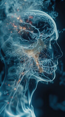 Aufkleber - Negative emotion in the head in the human nervous system, x-ray 3d rendering. Generative AI.