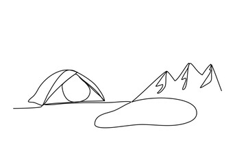 Wall Mural - Tourist tent. One line drawing vector illustration.
