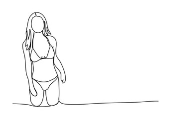 Wall Mural - Woman in a swimsuit. One line drawing vector illustration.