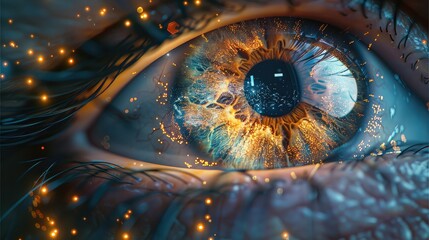 Poster - the visual similarity of the cosmic nebula and the iris of the eye with its intricate patterns and c