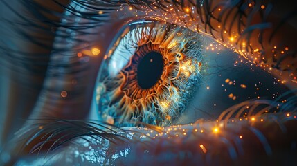 Poster - the visual similarity of the cosmic nebula and the iris of the eye with its intricate patterns and c