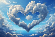 Heart-Shaped Cloud In The Middle Of Blue Sky, Romance, True Love, Love Confession: I Love You, Greeting Card