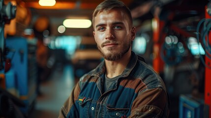 Poster - Portrait of a car mechanic, Repair or maintenance auto service. Generative AI.