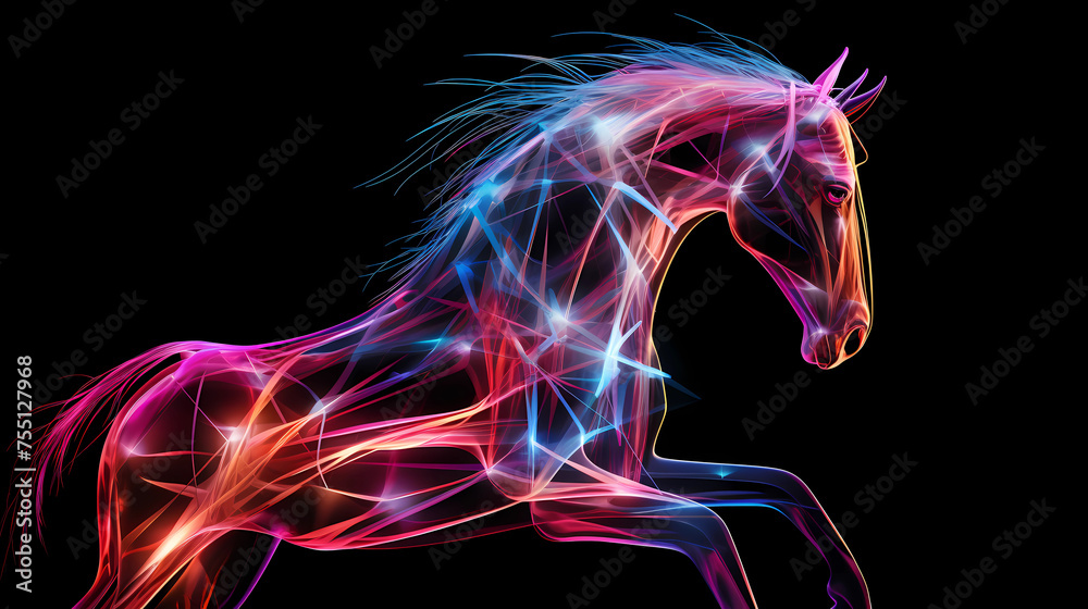 Galloping Horse Horses Animal Plexus Neon Black Background Digital ...
