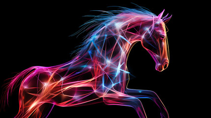 Galloping Horse Horses Animal Plexus Neon Black Background Digital Desktop Wallpaper HD 4k Network Light Glowing Laser Motion Bright Abstract