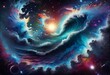 art cosmic watercolor illustration. Colorful space background with stars