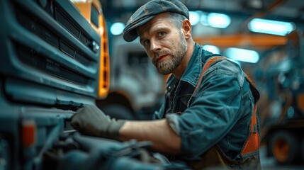Aufkleber - Mechanic is repair at truck engine. Generative AI.