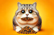 © Igor - full body of a cat with bulging big eyes and a mouth full of cat food behind his cheeks. ai generative