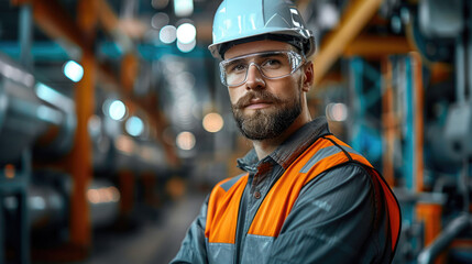 Poster - Maintenance engineer using advanced technology to optimize factory operations. Generative AI.