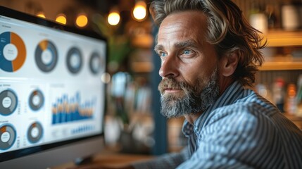 Aufkleber - A small business owner looking at a computer screen, showing a cloud-based accounting software interface. Generative AI.