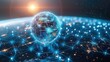 © visoot - Digital world globe concept of global network and connectivity on earth high speed data transfer and cyber technology information exchange and international telecommunication. Generative AI.