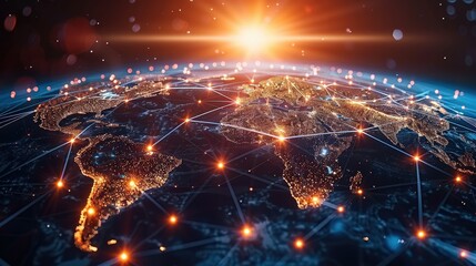 Aufkleber - Digital world globe concept of global network and connectivity on earth high speed data transfer and cyber technology information exchange and international telecommunication. Generative AI.