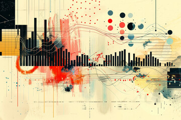 Poster - A 2d illustration of a graph with bars, lines, and dots showing some data and trends