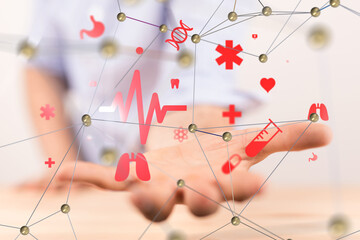 Poster -  Ui icon medical in hospital with medical technology network concept
