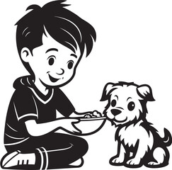 Paws and Play Small Boy and Puppy Logo Loving Interactions Cartoon Logo Graphic