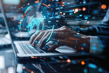 Poster - Cyber security concept with person using laptop